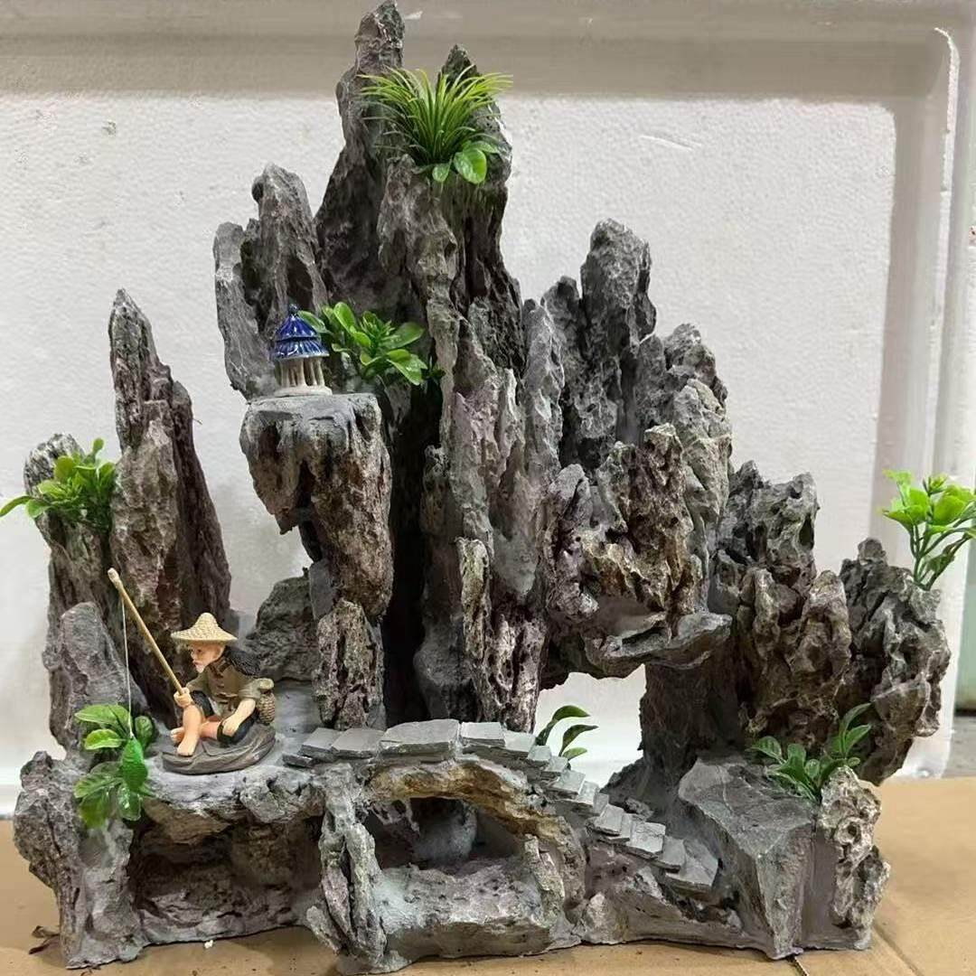 天然假山成品造景鱼缸装饰摆件室内山水景观流水造景材料