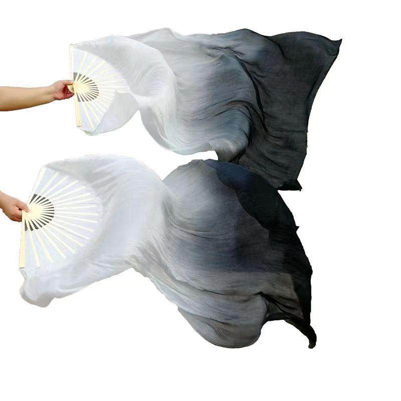 锦鲤抄舞蹈扇子长绸扇古典舞长扇子黑白渐变水墨扇左手指月跳舞扇