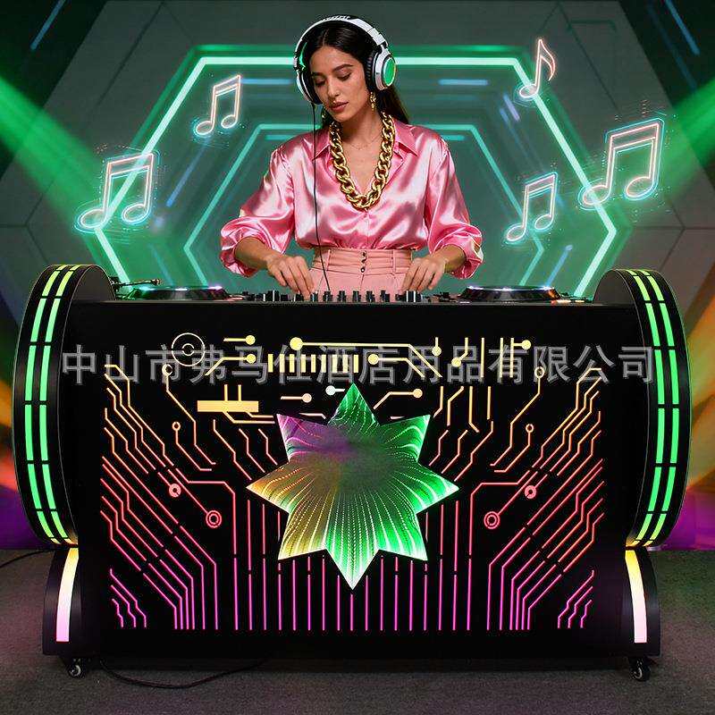 新款KTV酒吧发光DJ台打碟机深渊镜DJ台调音机派对房厢移动打碟桌