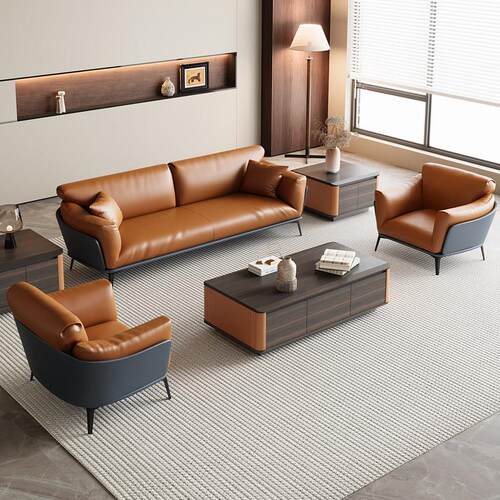 办公沙发商务会客接待洽谈休息区茶几组合会议室简约现代三人沙发