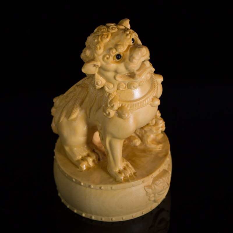 装饰品盘醒狮件送礼狮黄杨木客厅摆件雕工对文玩玩家居艺品手把