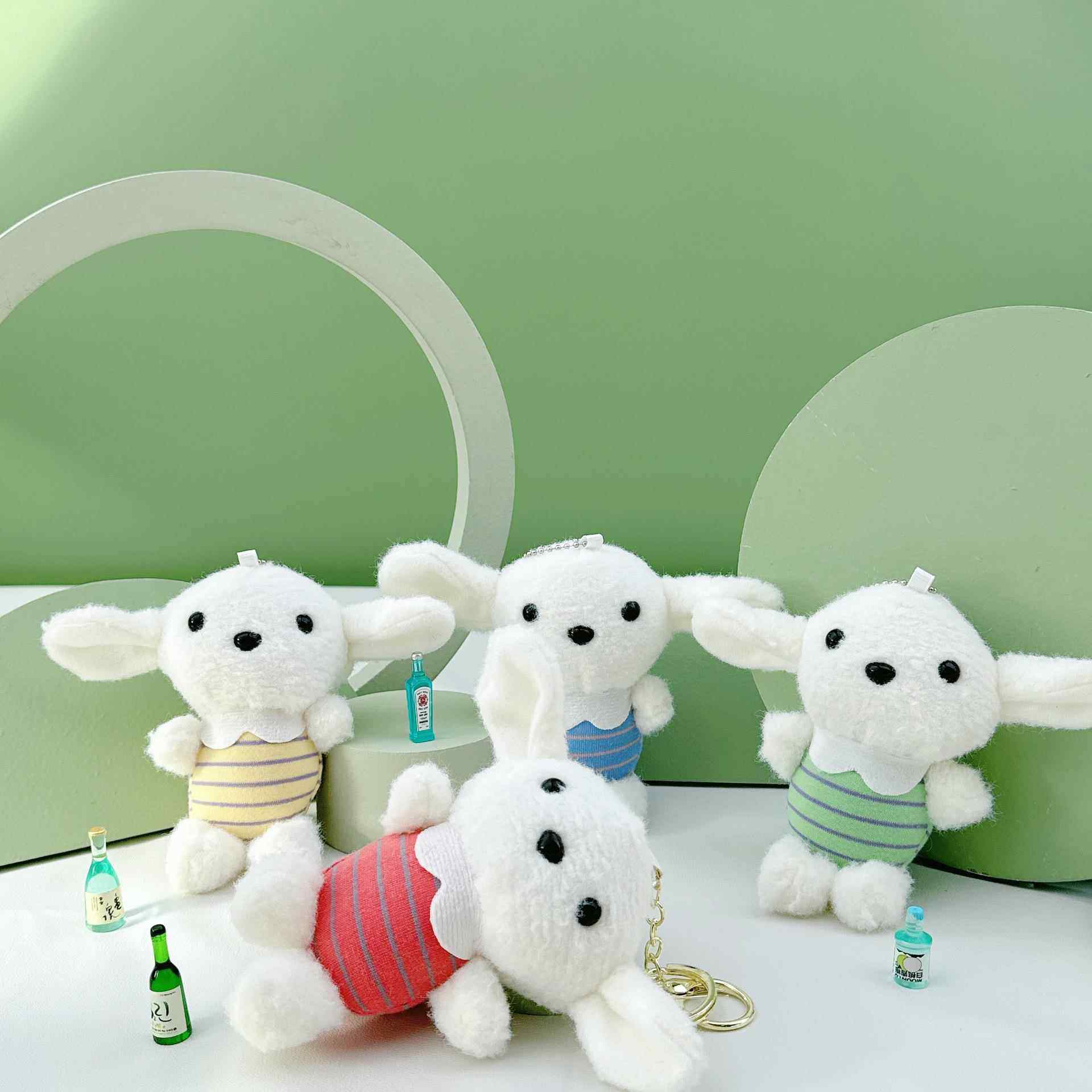 可爱卡通毛绒条纹小狗钥匙扣挂件少女心装饰玩偶公仔包包挂饰定制