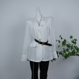 2023初秋韩版透气雪纺长袖拼接时尚白色小西装薄外套女装上衣