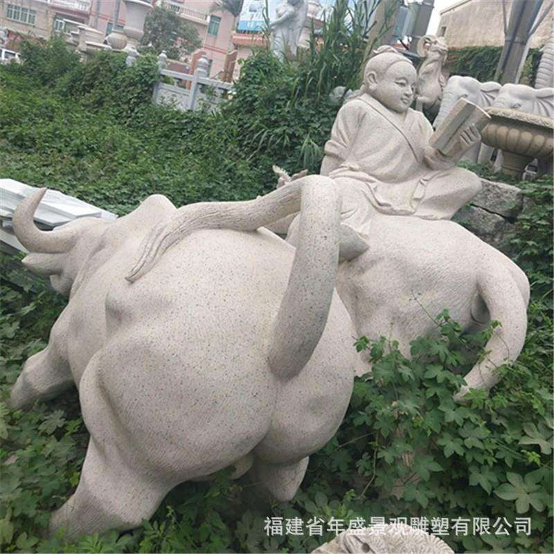 石雕牛园林景观小吕 户外摆件公园雕塑青石牛雕刻