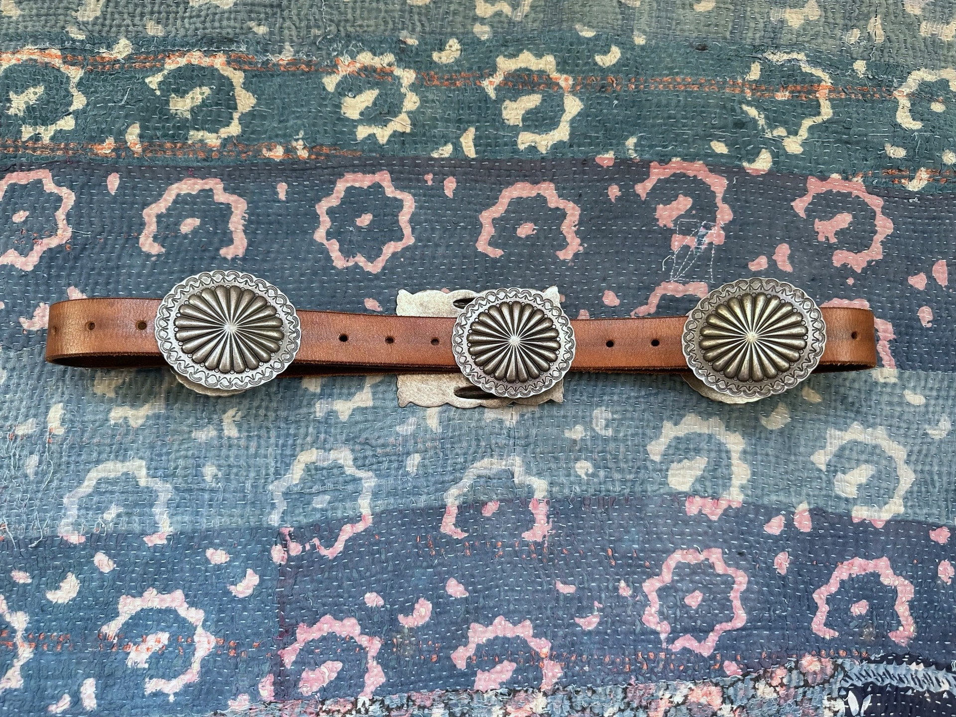 RRL Brown Leather Belt Silver Buckle — front