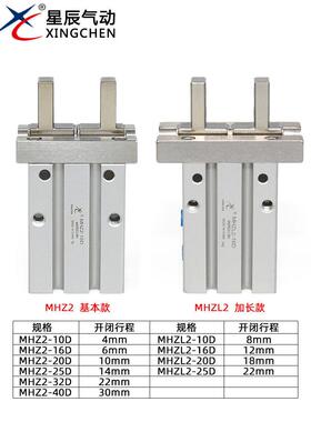 星辰气动手指气缸HFZ2/MHZ2-6D/10D/16D2/20D/25D/32/40S平行气爪