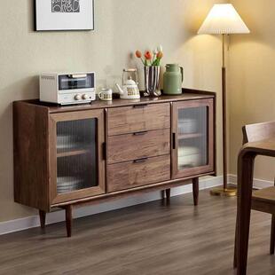 黑胡桃木餐边柜现代简约实木储物柜多功能收纳茶水柜收纳柜置物柜