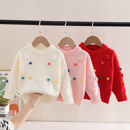 女童毛衣春秋款，小童洋气套头网红女宝宝针织衫，小女孩童装上衣