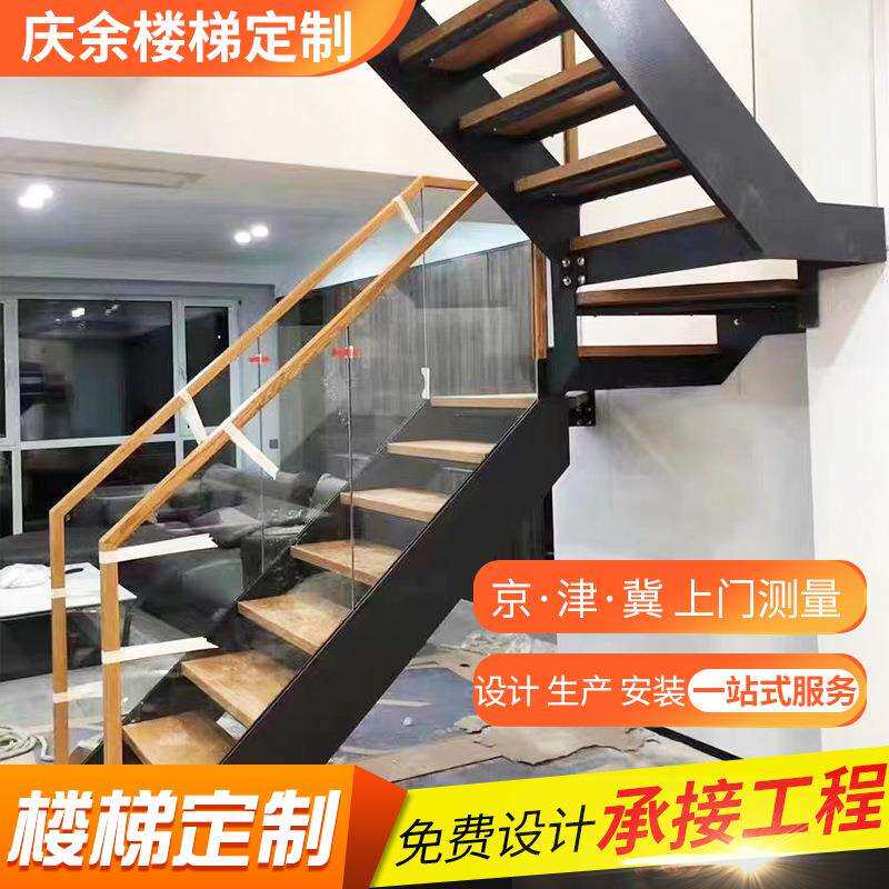 家用双梁楼梯别墅复式阁楼室内整体现代简约家装钢木楼梯