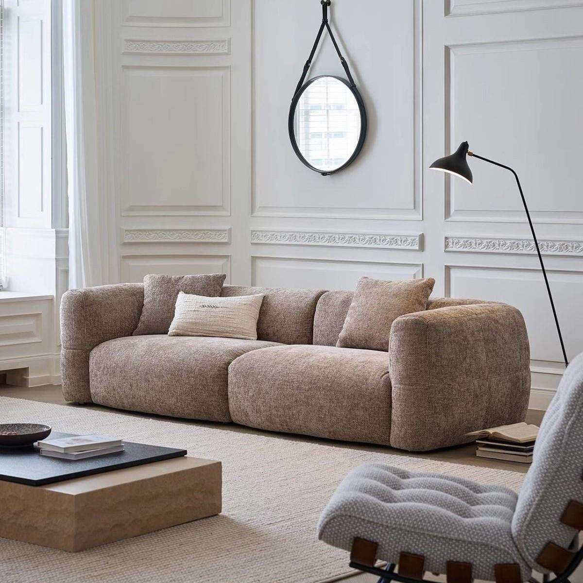 大白沙发小户型法式复古棕色奶油风客厅别墅大平层三人位布艺沙发