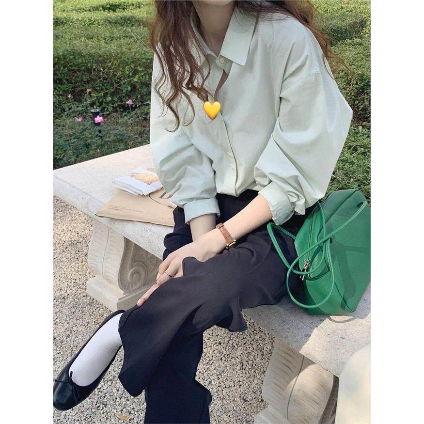 NextMary别致浅绿色长袖衬衫女春季显白显瘦叠穿气质衬衣外搭上衣
