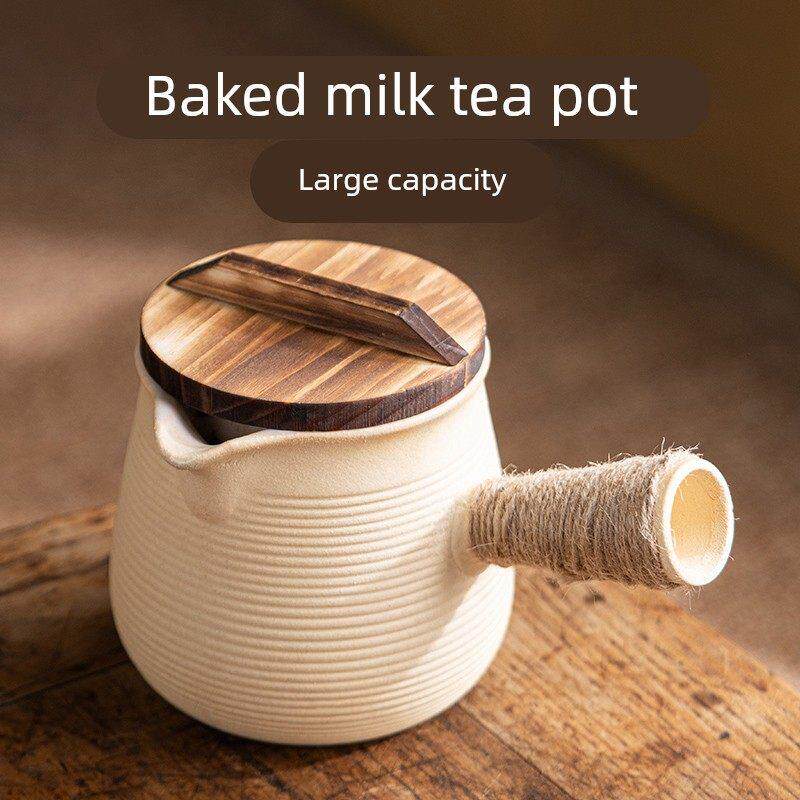 围炉煮茶粗陶侧把烤奶罐烤奶茶壶烤梨罐罐壶套装带盖明火干烧茶杯
