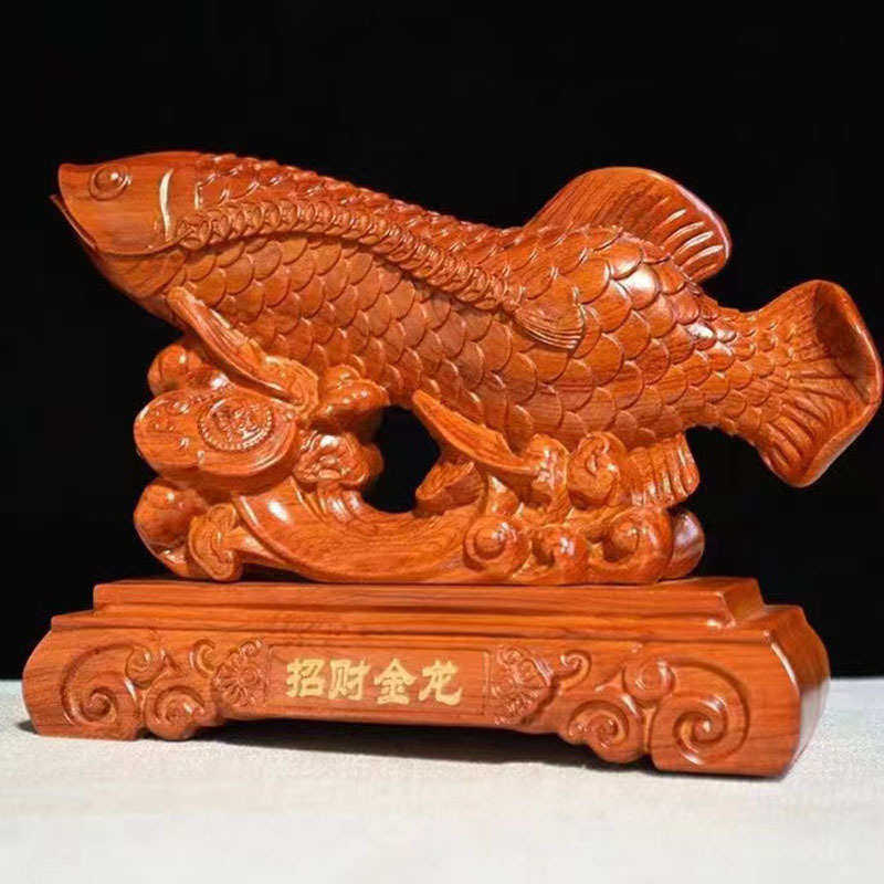 黑檀木雕金龙，鱼摆件实木年年有余工艺品客厅花梨木鱼装饰品乔迁