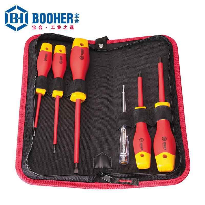 Booher宝合工具 6件套双色VDE绝缘螺丝批组套 BH0200202