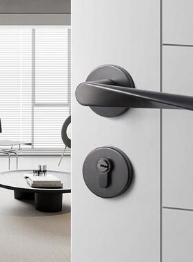 灰色房门锁现代房间木门简约两件式门把手磁吸静音家用卧室房门锁