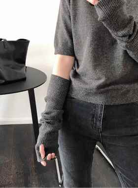 【新款正品】手臂套毛衣纯色针织毛线袖套防晒堆堆袖女款保暖百搭