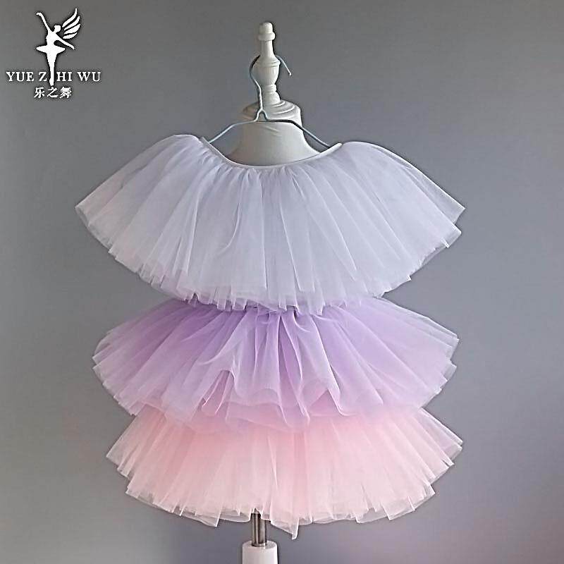 儿童舞蹈纱裙女童四层蓬蓬裙半身裙网纱裙女孩芭蕾裙白色跳舞裙子