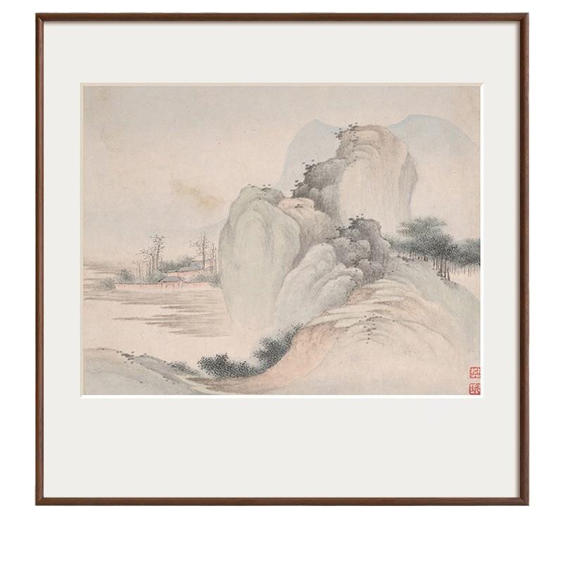 古代山水画水墨新中式挂画法式中国风客厅餐厅装饰画卧室床头壁画