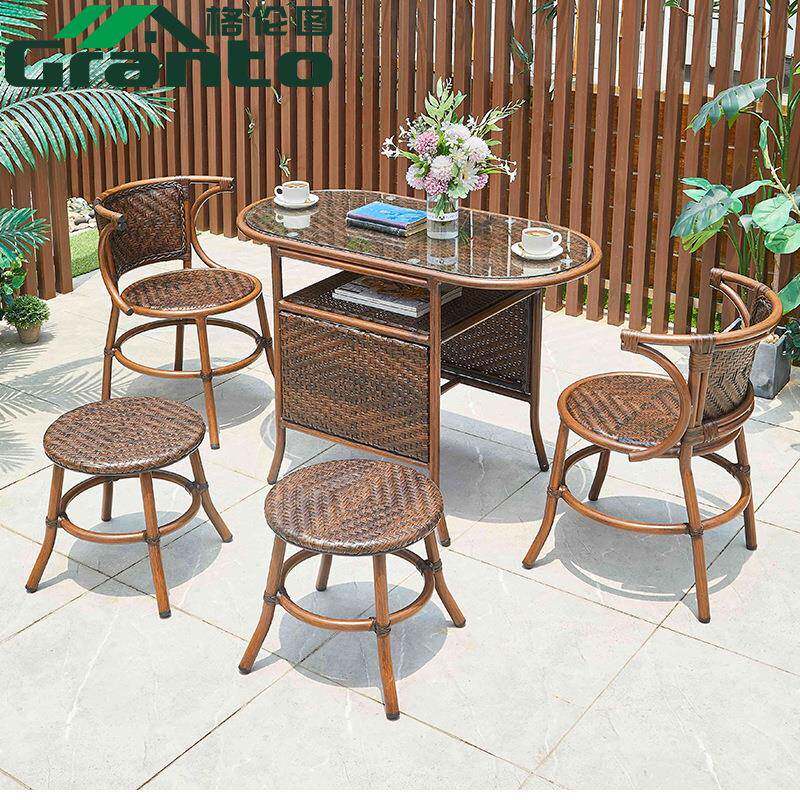 格伦图藤椅户外藤编桌椅小凳子组合阳台室外庭院花园休闲椭圆茶几