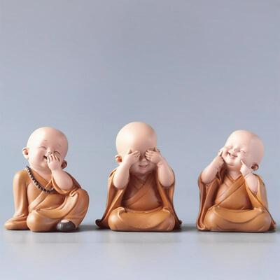 新款三绪不小和尚摆件可爱禅情稳意定摆件不听看佛系工位小桌面装