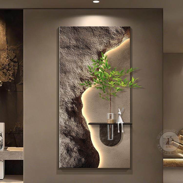 轻奢感入户玄F99S8JS9关装饰画2025款新培绿植挂水立体砂岩走画廊
