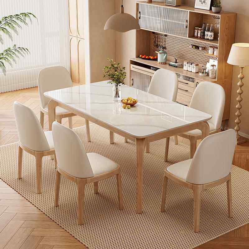 原木风长方形岩板实木餐桌椅组合小户型家用现代简约客厅吃饭桌子