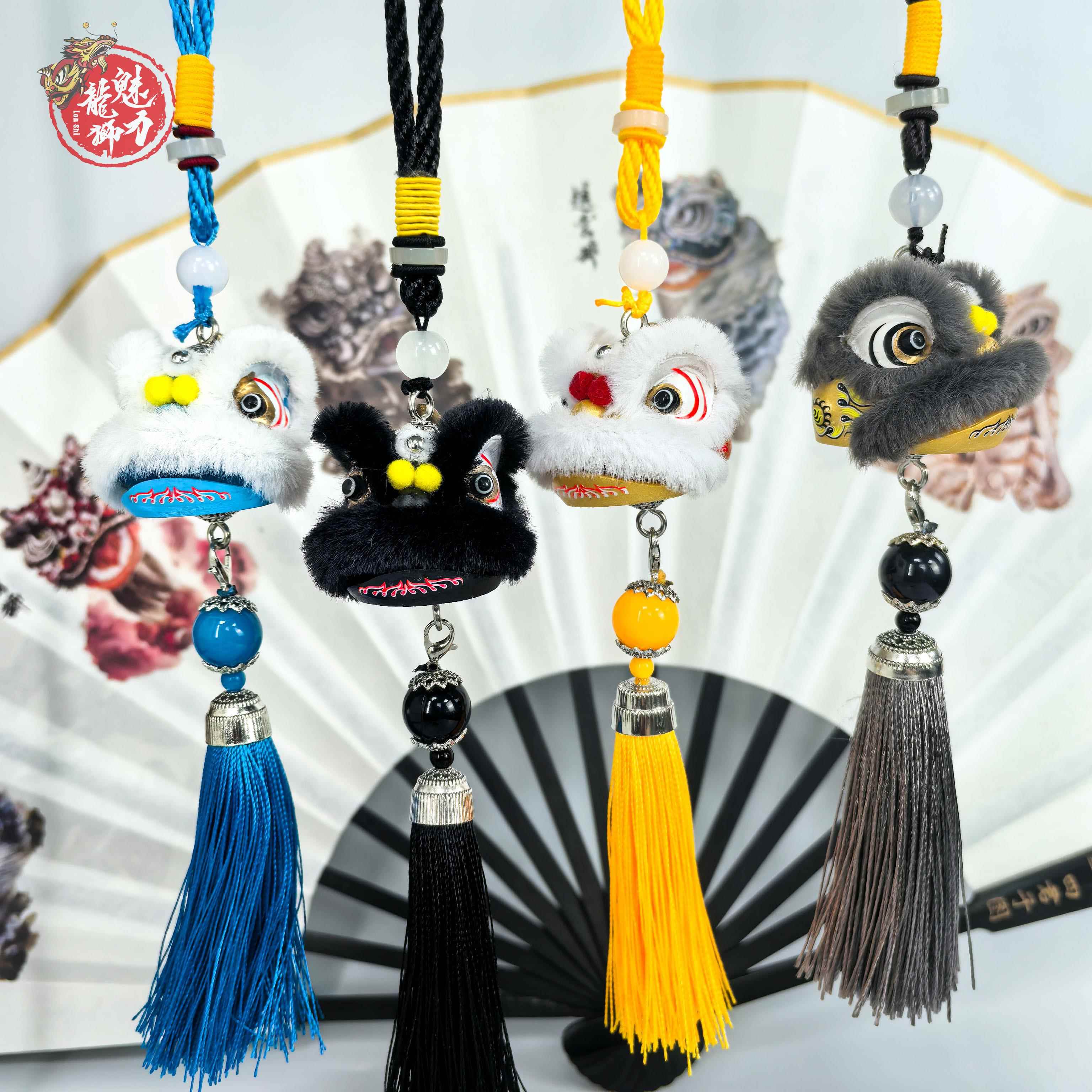 醒狮挂件汽车车载挂饰国潮创意毛绒手工小狮头保平安佛山文创礼品