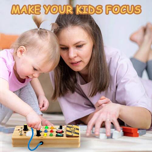 Montessori Busy Board Sensory Toys Wooden With LED Light Swi