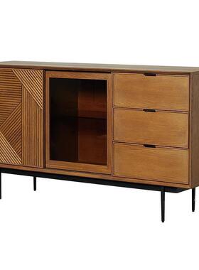 轻奢黑色实木餐边柜客厅靠墙柜子储物柜茶水柜现代复古收纳柜边柜