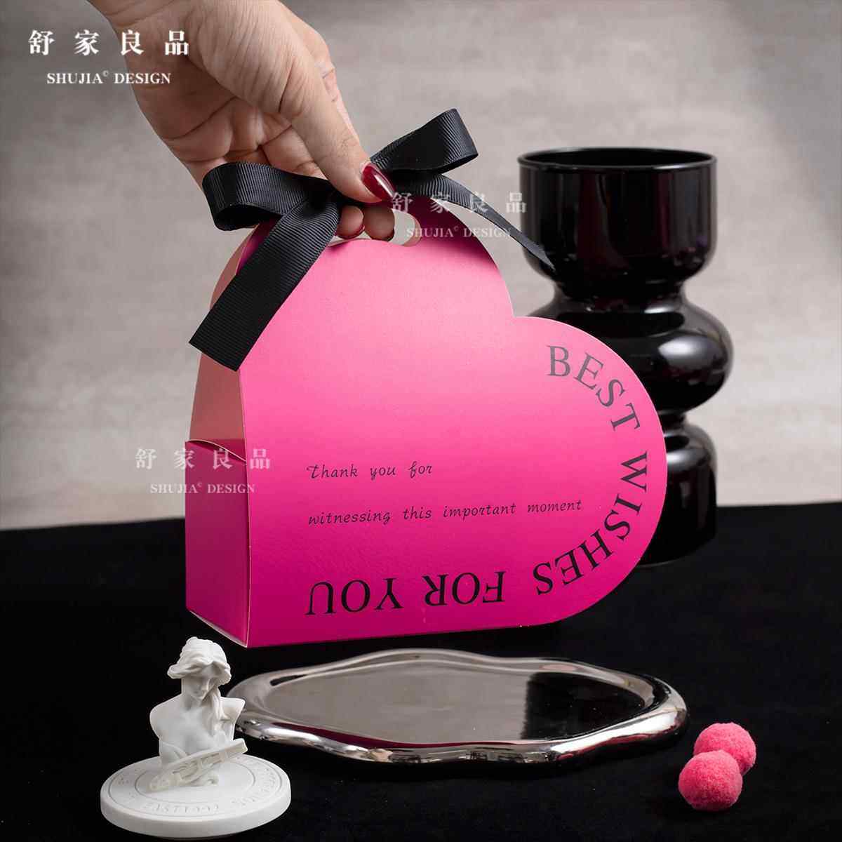 喜糖盒子大号喜糖盒子空盒批の发ins玫红色爱心新款结婚伴手礼礼