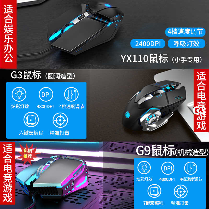 前行者电竞鼠标有线机械游戏宏电脑大手型金属非无声静音lol专用