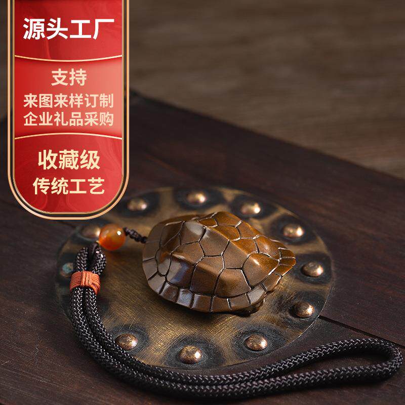 铜富甲天下龟壳手把件男士随身把玩古玩文玩铜乌龟摆件现代装饰