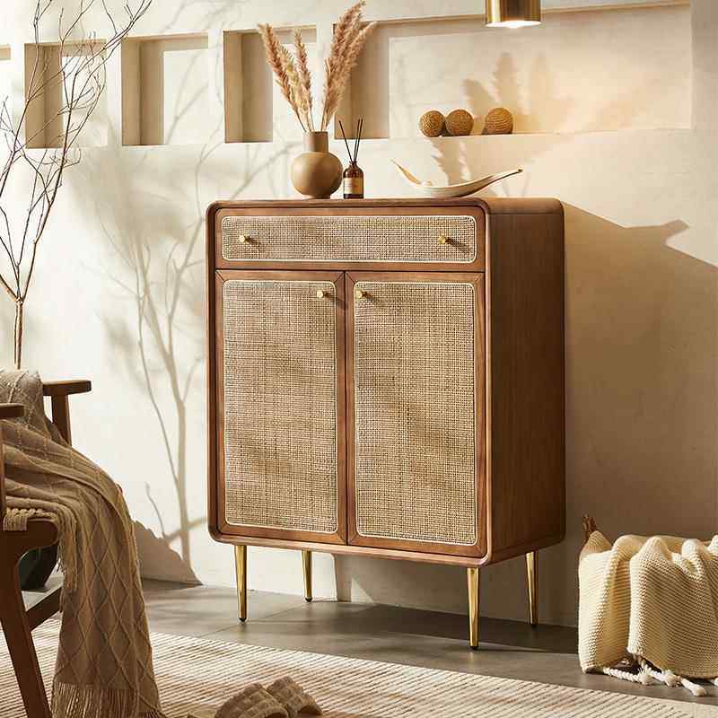 藤编大师实木鞋柜玄关入户家用门口藤艺时尚简约分层隔板收纳柜子,住宅家具,鞋柜,淘宝优惠券,粉丝福利购,淘宝优惠卷