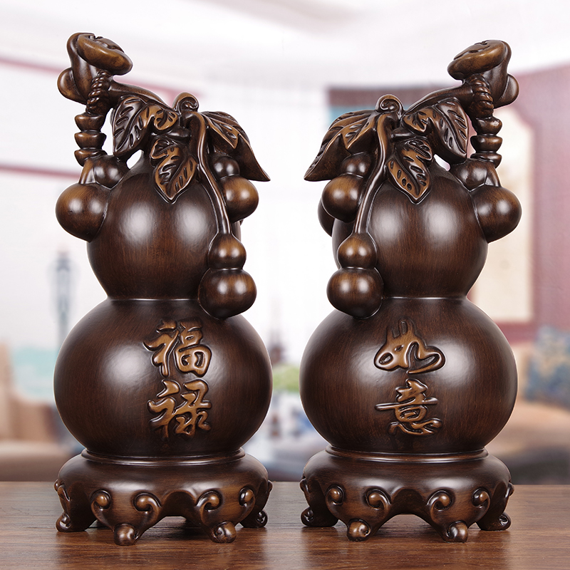 鼎迷实木葫芦摆件客厅玄关电视柜摆设福禄如意装饰新房乔迁送礼