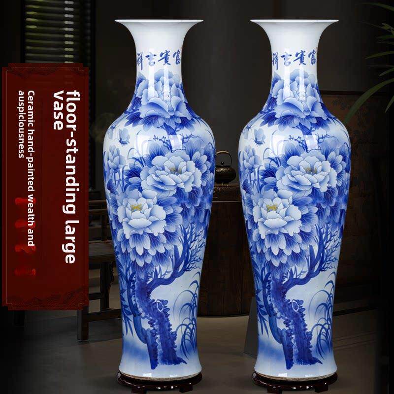 景德镇手绘富贵吉祥陶瓷落地大花瓶客厅公司开业送礼家居装饰摆件