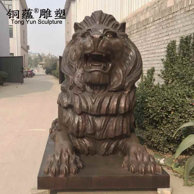 型铜狮雕塑酒店大广场门口铜趴狮子JGS雕塑汇丰子狮子铜雕铸塑厂