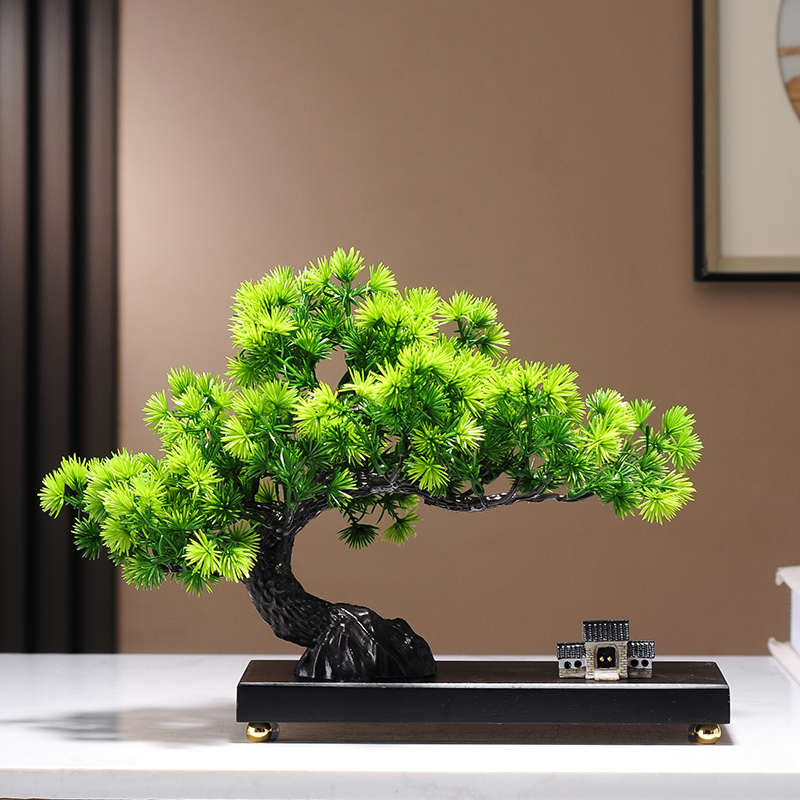 仿真绿植迎客松罗汉松盆景新中式客厅玄关茶几酒柜装饰品禅意摆件