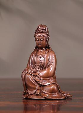 佛香天逸铜观音禅意小佛像观世音菩萨随身口袋佛家居摆饰石叟观音