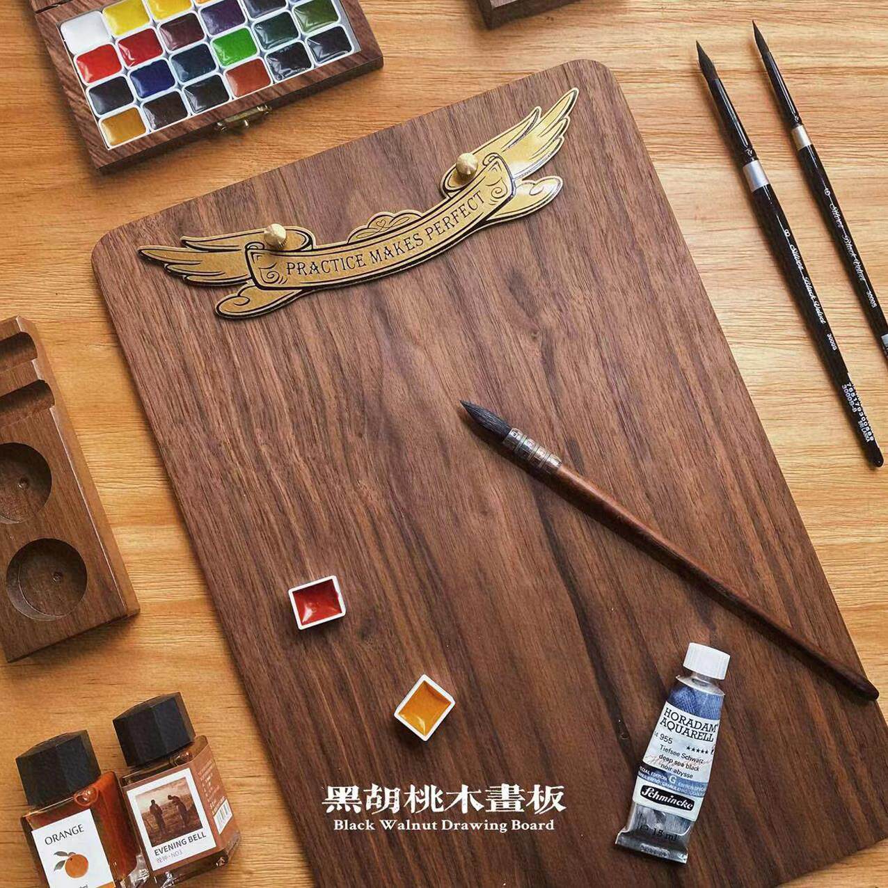 北美黑胡桃画板手工覆古素描板显示板菜单夹A4画纸垫画板画架
