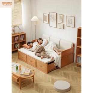 新中式进1口实木收罗床推拉储物柜带汉抽屉纳沙发床组一体客厅合