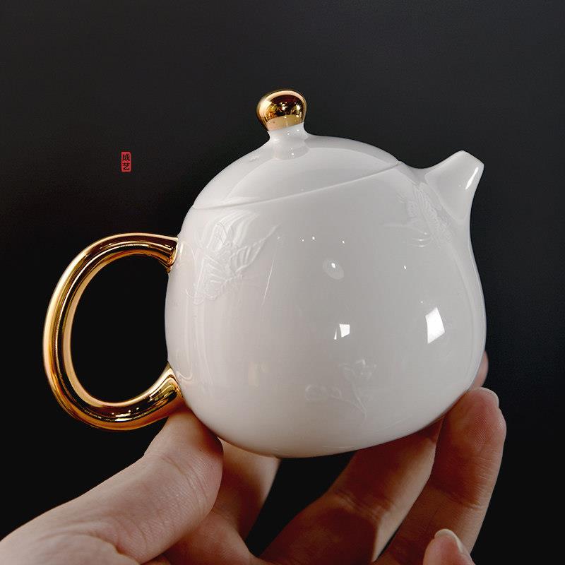 成艺陶瓷茶具套装羊脂玉瓷白瓷西施壶茶壶茶杯一壶两杯龙胆壶家用