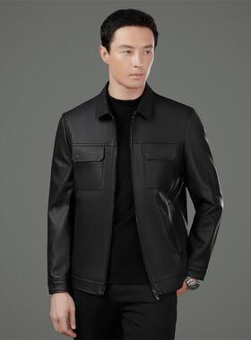 时海宁男士衣外套真皮绵羊皮翻皮领商休闲皮夹克尚务简约6653-KJ