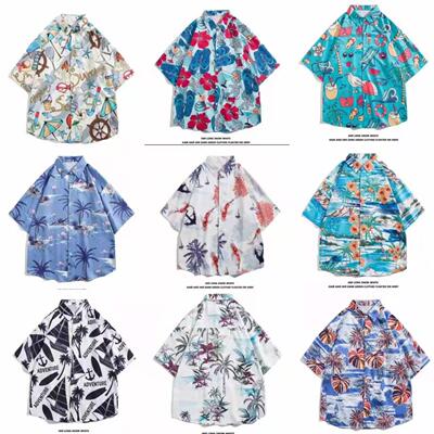 Flower shirt men's beach couple short sleeved shirt trend