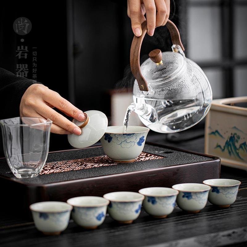 仿乌金石茶盘日式黑陶盖碗泡茶壶功夫用品套装家用小套办公室会客