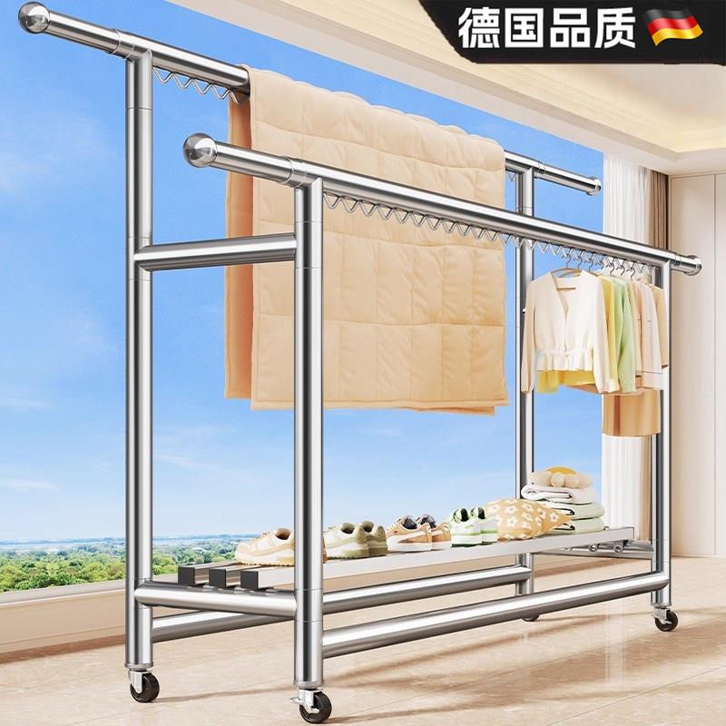 不锈钢落地晾衣架加粗家用宿舍阳台卧室内外挂衣架折叠伸缩晒衣架