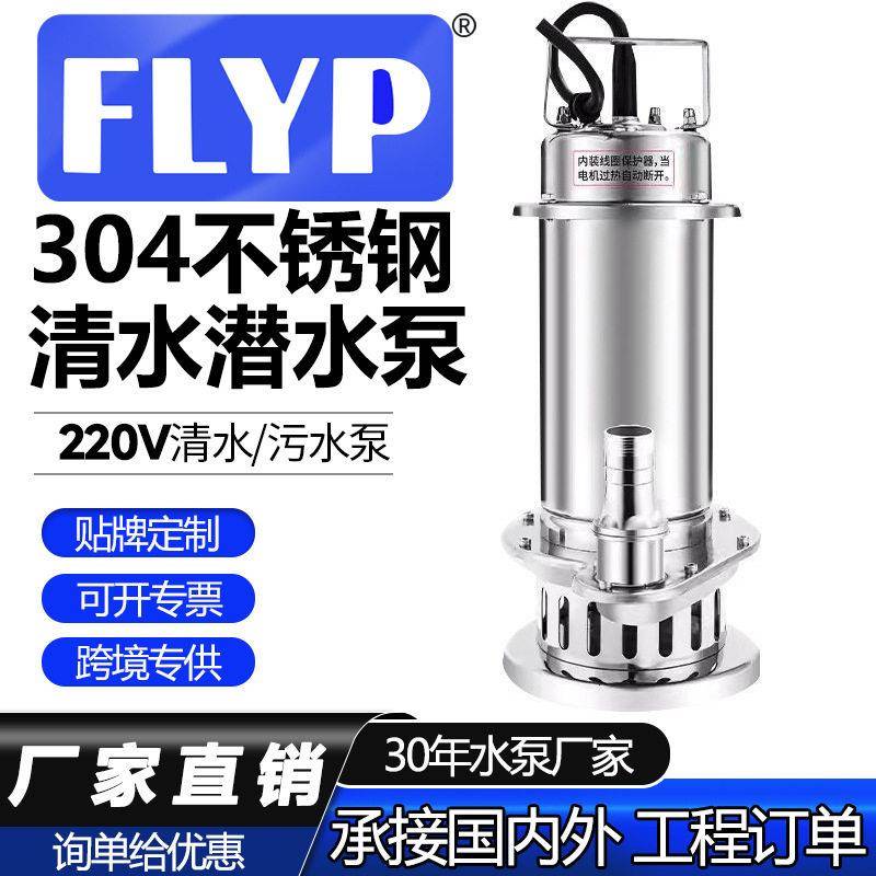 304不锈钢潜水泵220V抽水机扬程耐腐蚀化工污水泵农用灌溉变频