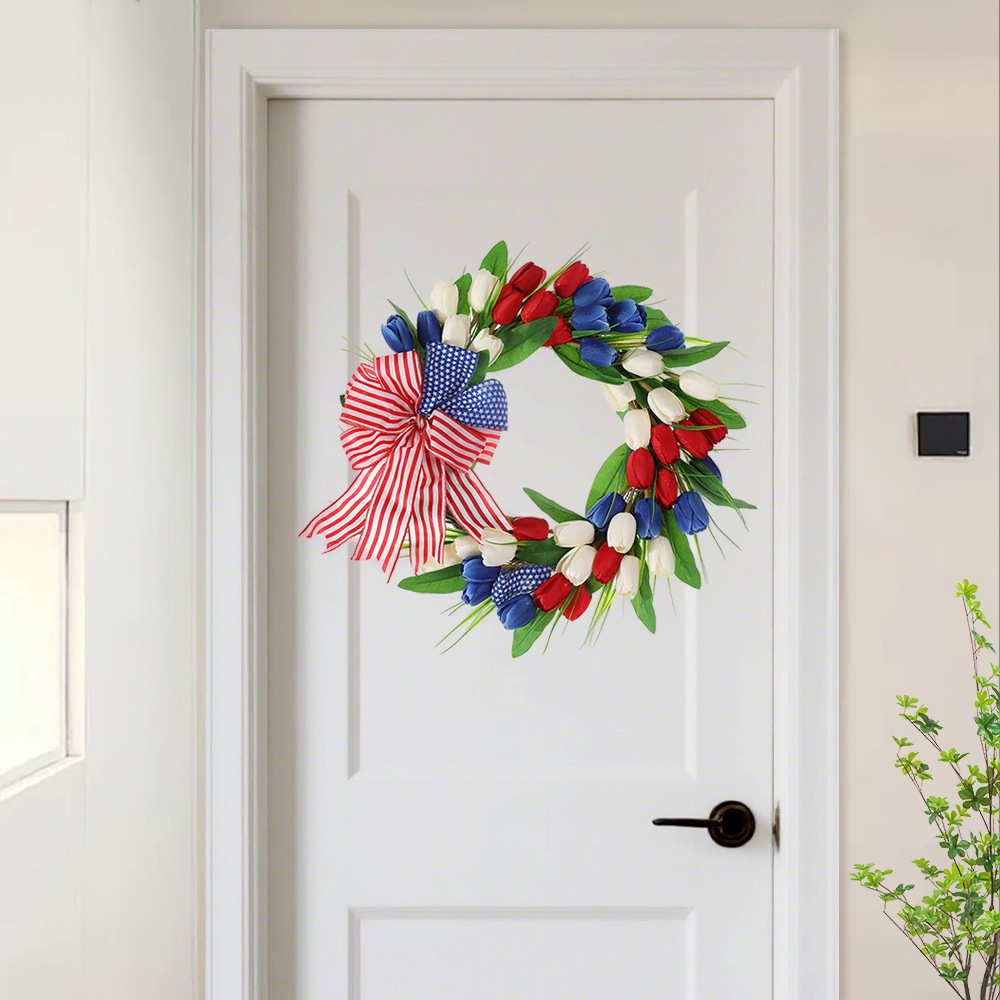 2025新款仿真郁金香花环家居前门装饰花圈母亲节摆件壁挂