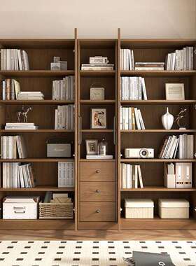 木月复古红橡木书柜带璃门客厅地整墙置物柜实书木落书FG-071书架