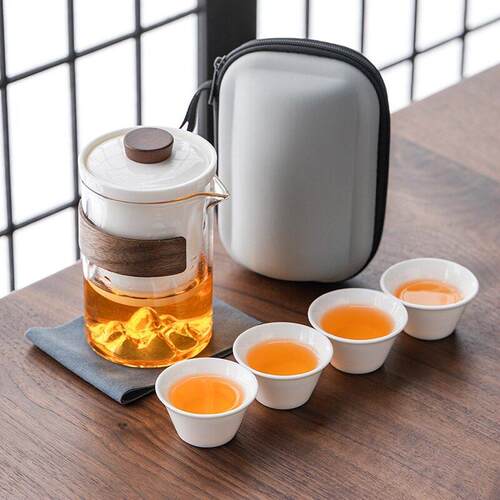 轻奢羊脂玉瓷观山快客杯旅行茶具套装一壶三四五六杯档商务礼品