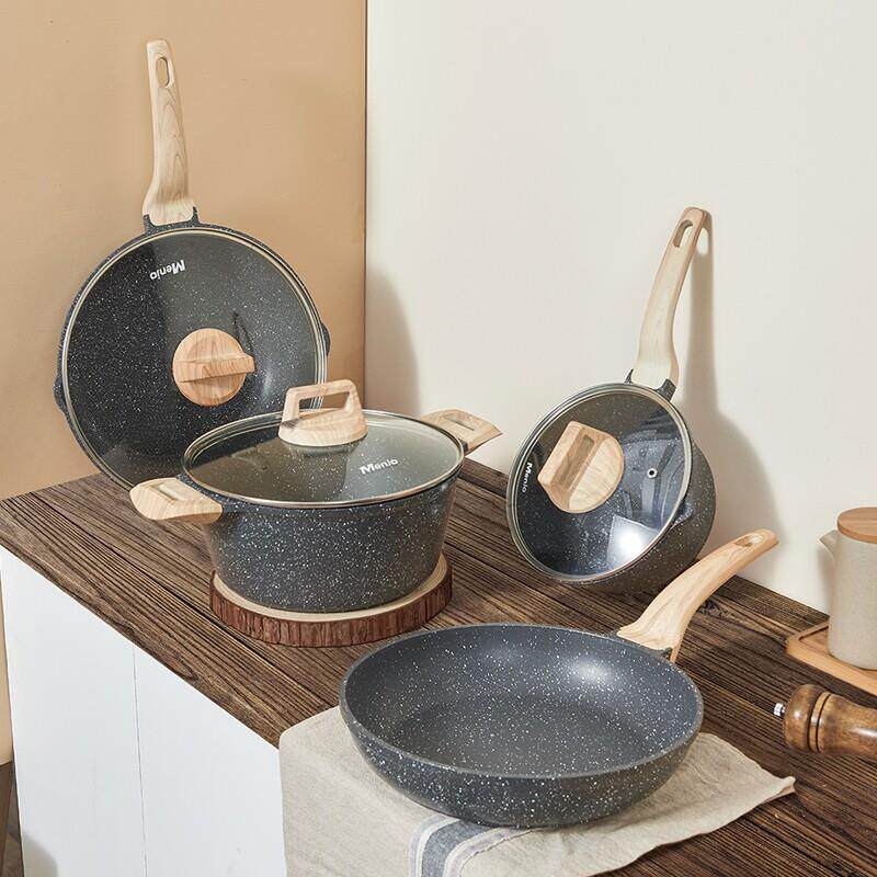 锅具套装全套家用麦饭石不沾锅煎炒锅汤锅三件套电磁炉